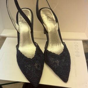 Adrianna Papell Dark Blue Lace Slingback Heels
